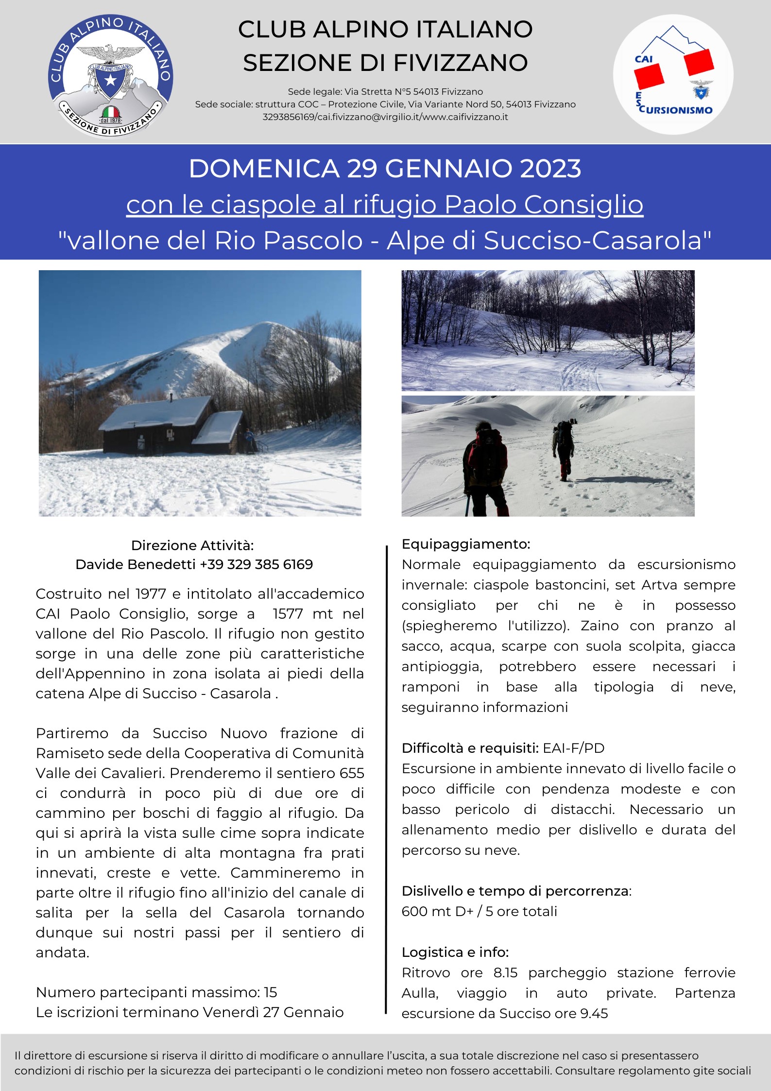 Ciaspolata bivacco Rio Pascolo
